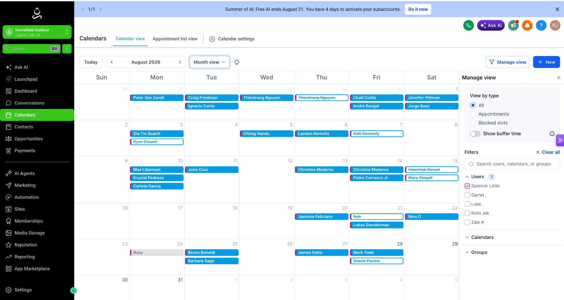 booked-appointment calendar