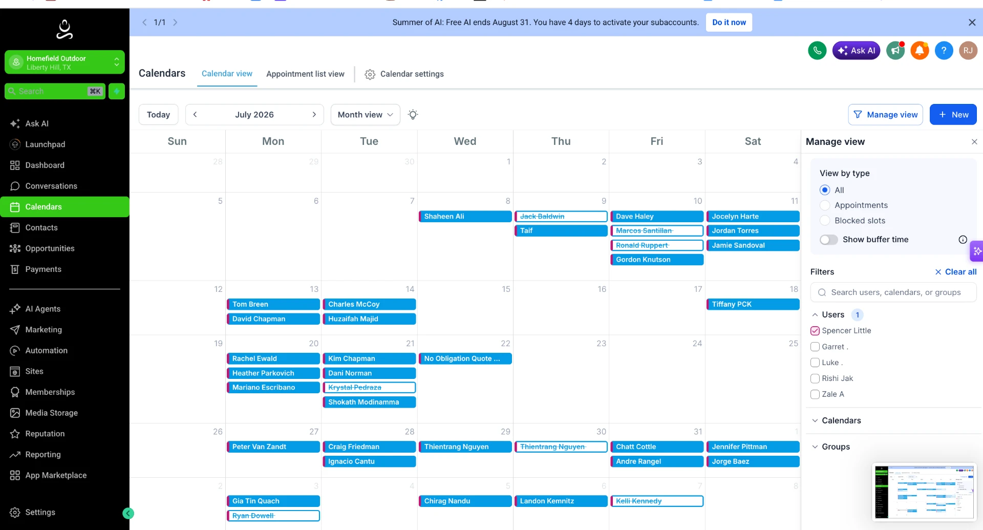 CRM calendar view